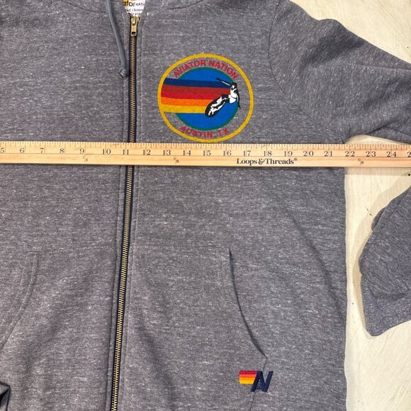 Aviator Nation Gray Hoodie With Colorful Embroidery & Austin, TX Logo Full-Zip L - Picture 6 of 7